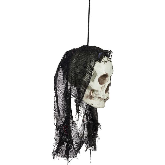 T&ecirc;te squelette pirate &agrave; suspendre Halloween rouge ou noir