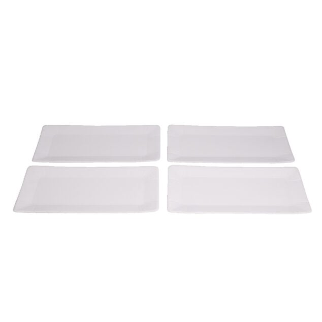 Plateau de pr&eacute;sentation rectangulaire x4 carton m&eacute;tallis&eacute; blanc 19x37cm