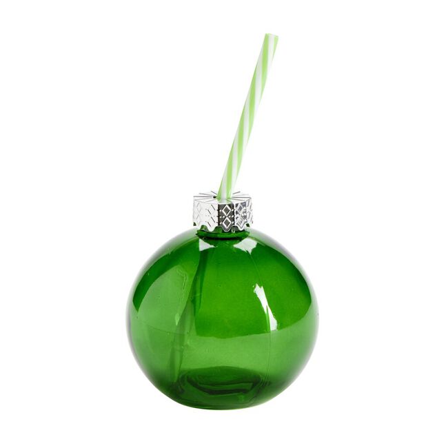 Verre forme boule de Noël 375ml avec paille intégrée (2 modèles)