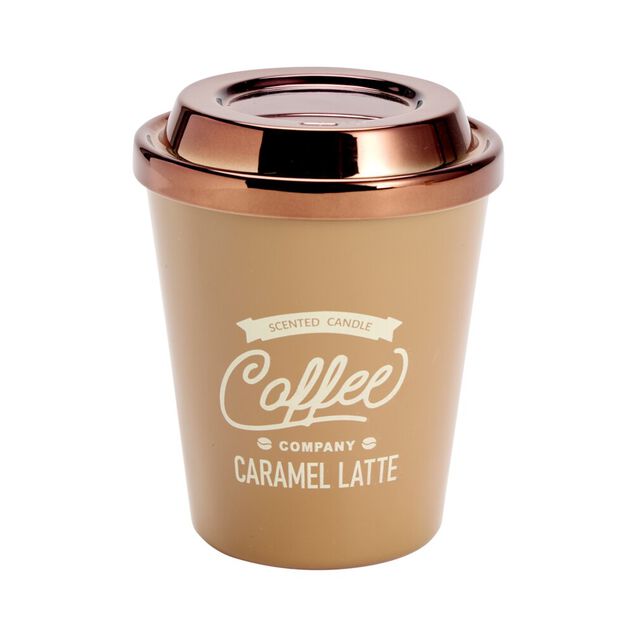 Bougie pot forme tasse caf&eacute; avec couvercle m&eacute;tallis&eacute; &Oslash;9,5xH11cm (3 mod&egrave;les)