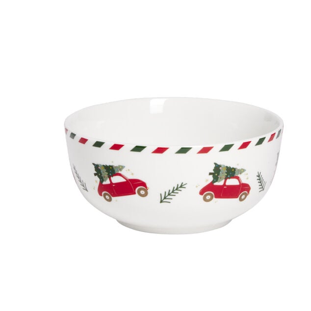 Bol No&euml;l porcelaine blanc motif voiture rouge &Oslash;13xH6,5cm