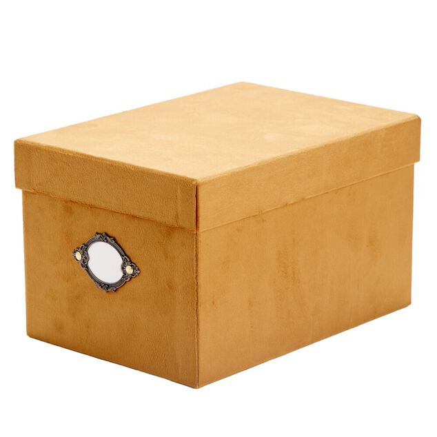 Bo&icirc;te de rangement carr&eacute;e velours marron 18x15xH25cm - Taille S