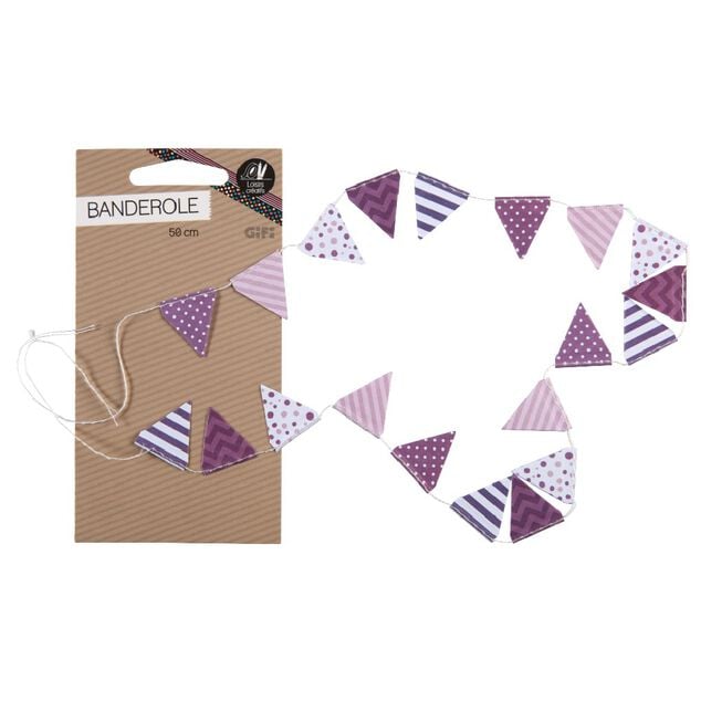 Banderole de mini fanions d&eacute;cor violet L50 cm