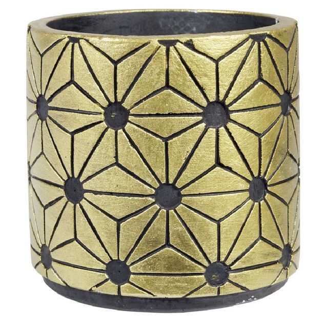 Cache pot ciment noir et dor&eacute; 10,7xH10,7cm