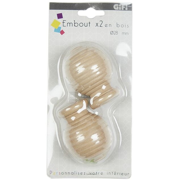 Embout pour tringle &agrave; rideaux x2 naturel bois