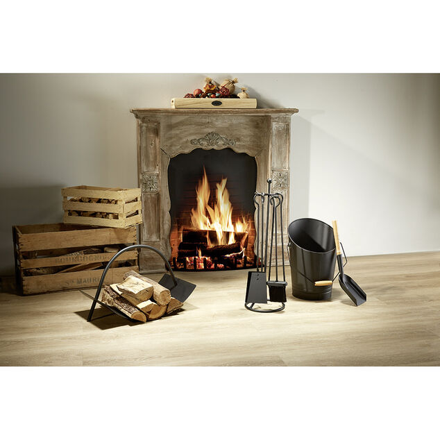 Set chemin&eacute;e 4 accessoires pelle balayette pince tisonnier m&eacute;tal