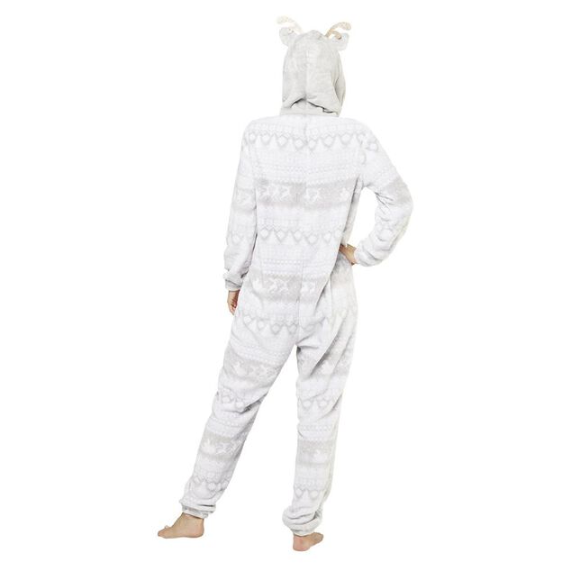 Pyjama combinaison de No&euml;l femme gris et blanc