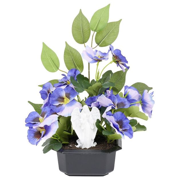 Pot colombarium fleurs artificielles et ange H30cm