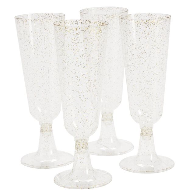 Flûte à champagne plastique réutilisable x4 doré pailleté Ø6xH23cm