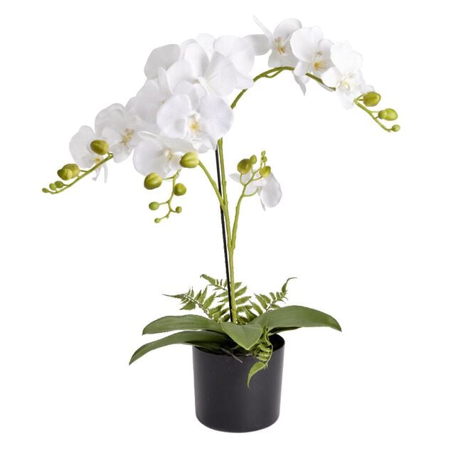 Fleurs artificielles en pot orchid&eacute;e blanche 4 branches H71cm