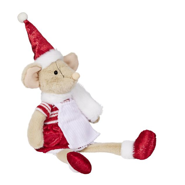 Souris de No&euml;l effet fourrure &agrave; poser H45cm (2 mod&egrave;les)