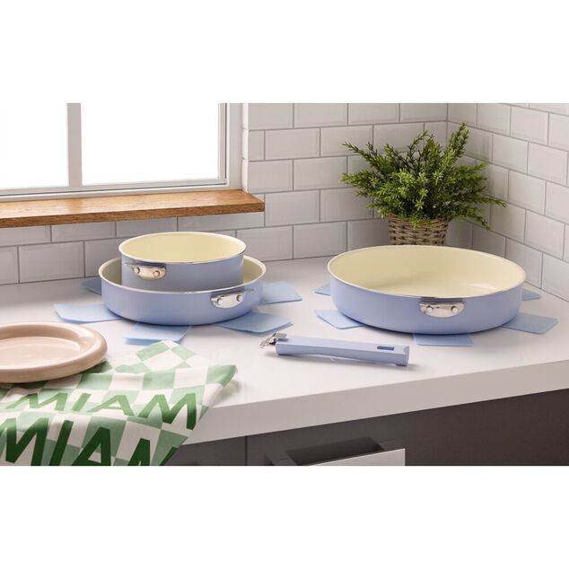 Batterie de cuisine blanc tous feux et accessoires 6 pi&egrave;ces &Oslash;18/24/28cm