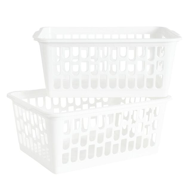Pani&egrave;re de rangement x2 ajour&eacute;e plastique blanc 36,5x25,5xH15,5cm