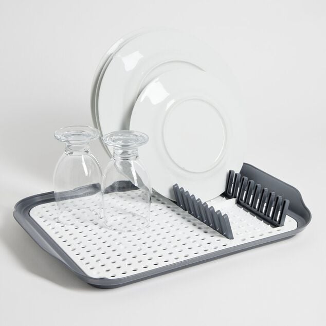 &Eacute;gouttoir &agrave; vaisselle 30,3x41,5x3,8cm plastique gris et blanc