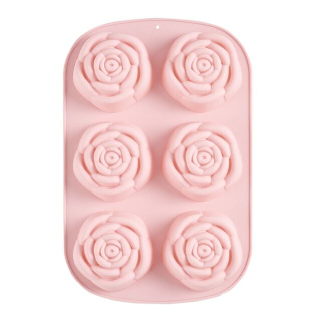 Moule &agrave; g&acirc;teau x6 fleur rose silicone 16,5x22,5cm
