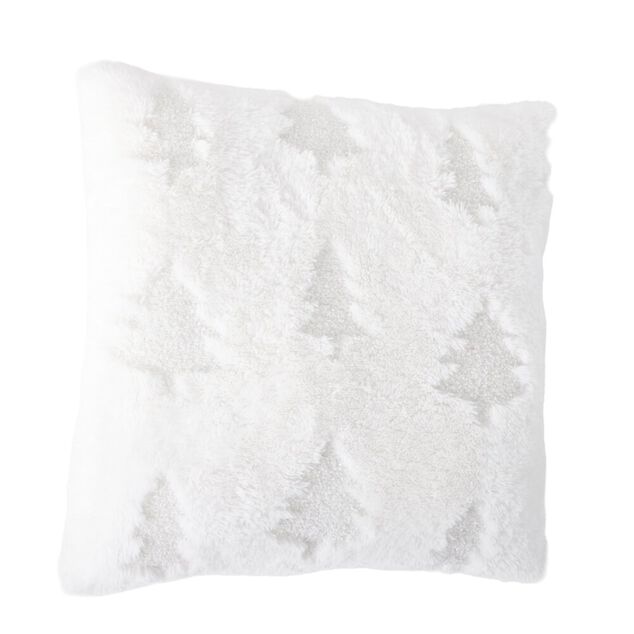 Coussin carr&eacute; imprim&eacute; sapin No&euml;l polyester L45X45X&eacute;p.10 cm blanc