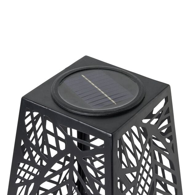 Lanterne solaire &agrave; poser m&eacute;tal ajour&eacute; noir 25x25xH50cm