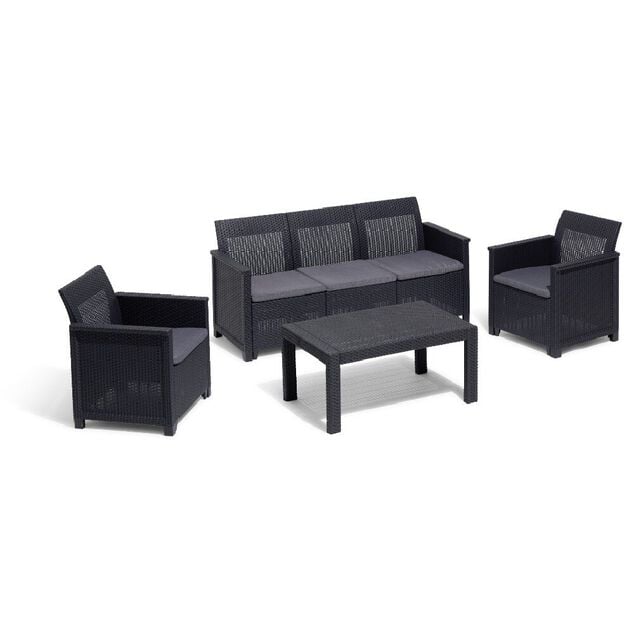 Salon de jardin Sydney r&eacute;sine tress&eacute;e gris 5 personnes