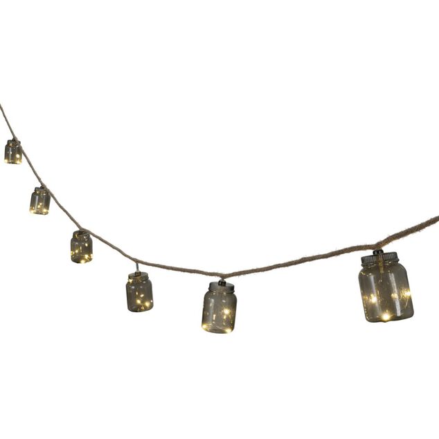 Guirlande solaire jute avec bouteilles plastique fum&eacute;e noire suspendues 2,7m