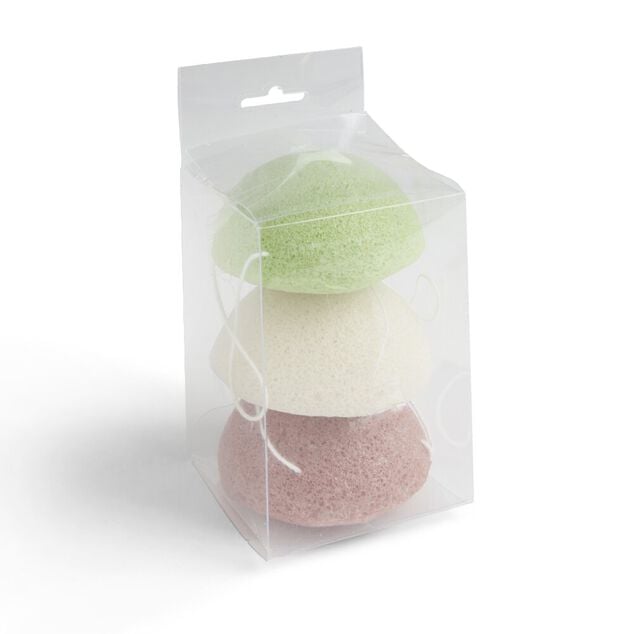 Lot de 3 &eacute;ponges konjac coeur vert beige marron
