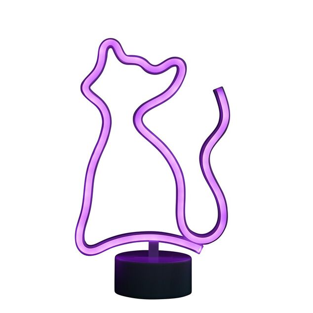 Lampe n&eacute;on sur base forme chat PVC 27x17cm rose