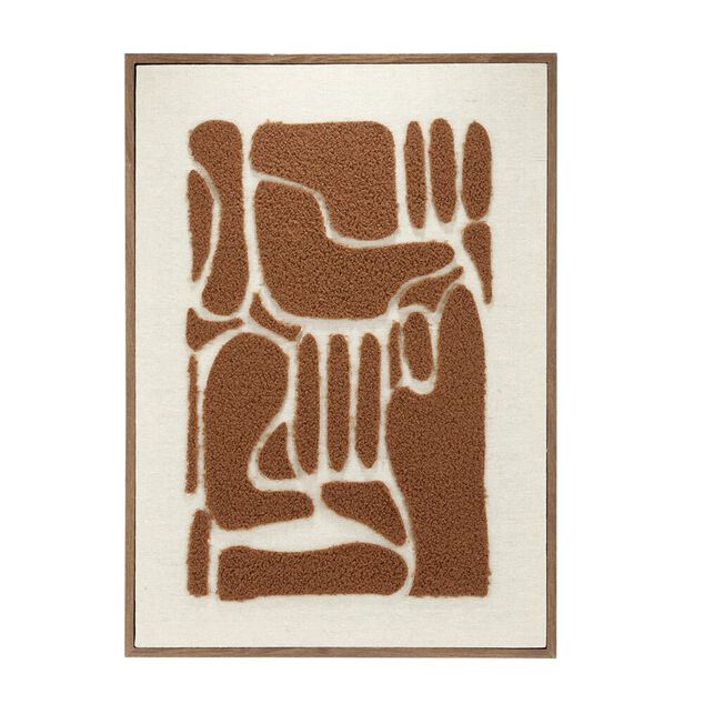 Tableau d&eacute;coratif motif laine boucl&eacute;e beige et marron bords bois 50x70cm (3 mod&egrave;les)