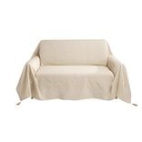 Jeté de canapé à pompons 170x250cm coton recyclé noir ou beige