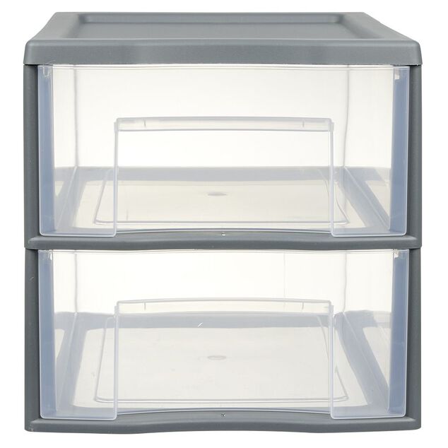 Tour de rangement A4 2 tiroirs grise et transparente 14 L