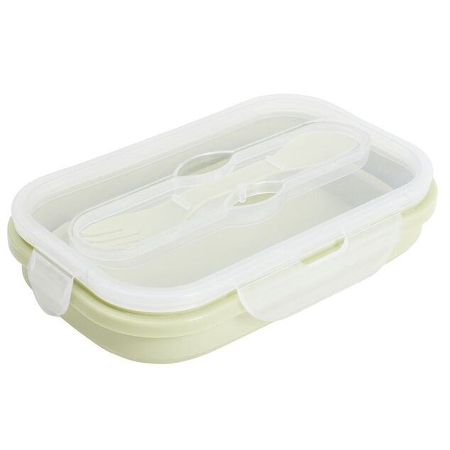 Lunch box r&eacute;tractable 1L avec 2 couverts plastique et silicone vert
