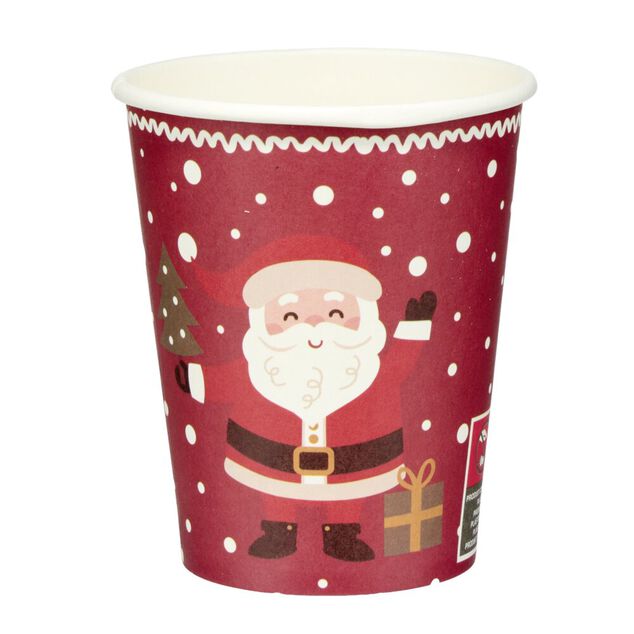 Gobelet en papier X8 pcs imprim&eacute; P&egrave;re No&euml;l L8XH5 cm rouge