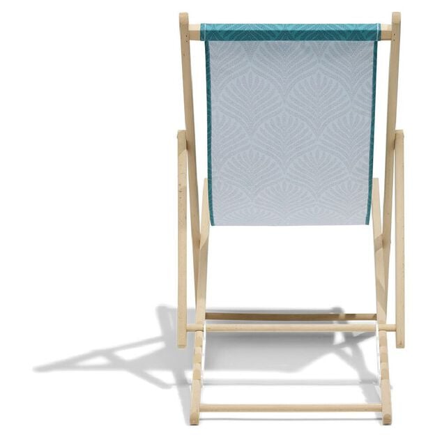 Chilienne h&ecirc;tre et tissu agraf&eacute; coton bleu design palme 96x56xH96cm