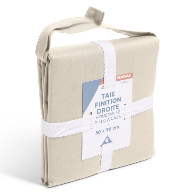 Taie d'oreiller 50x70cm 100% coton percale finition droite beige