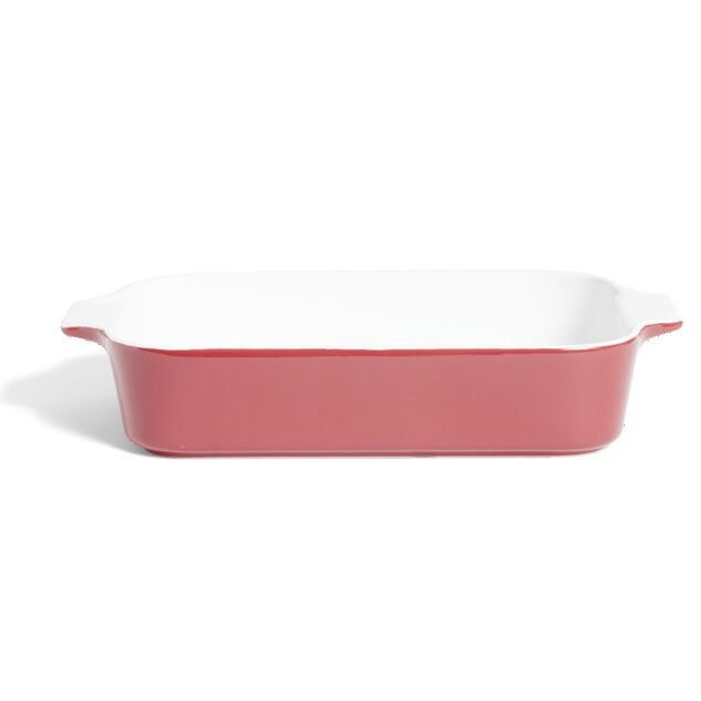 Plat &agrave; four en gr&egrave;s blanc et rouge 35,7x20xH6,7cm