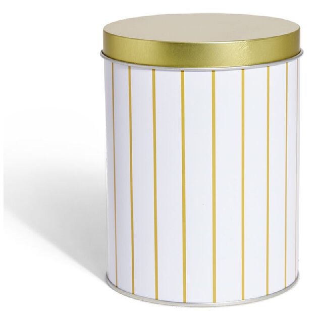 Bo&icirc;te &agrave; biscuits ronde m&eacute;tal blanc dor&eacute; &Oslash;10,5H14cm