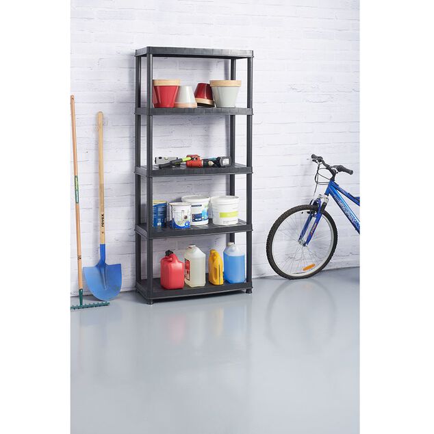 &Eacute;tag&egrave;re plastique noir 5 niveaux L71xl35xH180cm