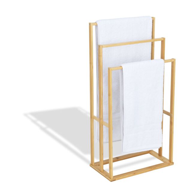 Porte serviette à poser 3 barres bambou 42x24xH82cm