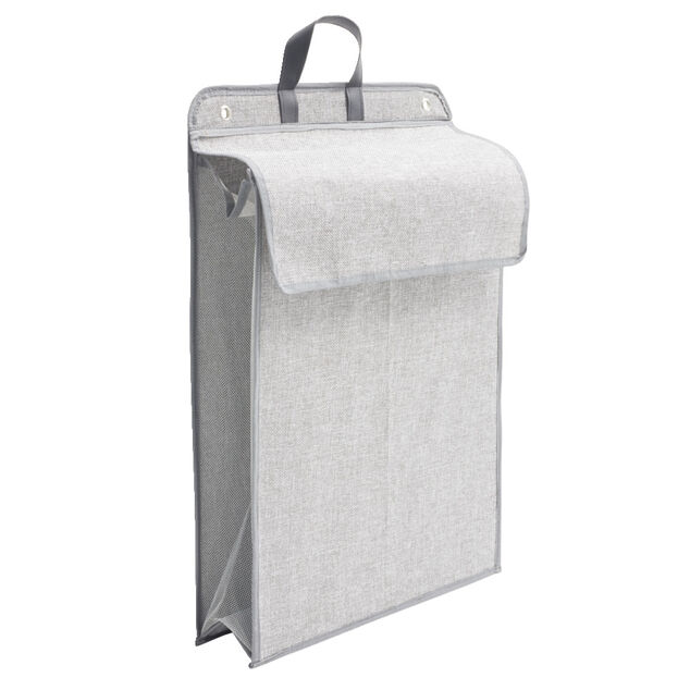 Panier &agrave; linge mural pliant tiss&eacute; gris 40,5x15xH57cm