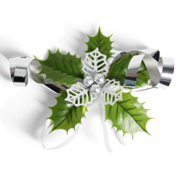 Décoration de Noël noeud et houx H20,5 cm - 3 coloris