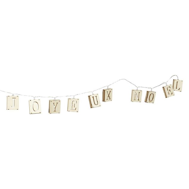 Guirlande &eacute;lectrique en bois Joyeux No&euml;l 10 LED blanc chaud 1m