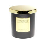 Bougie avec couvercle pot m&eacute;tallis&eacute; noir et dor&eacute; senteur oud &Oslash;25H