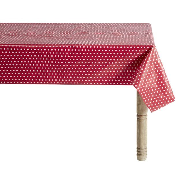 Toile cir&eacute;e rouge &agrave; pois blanc L. 140 cm