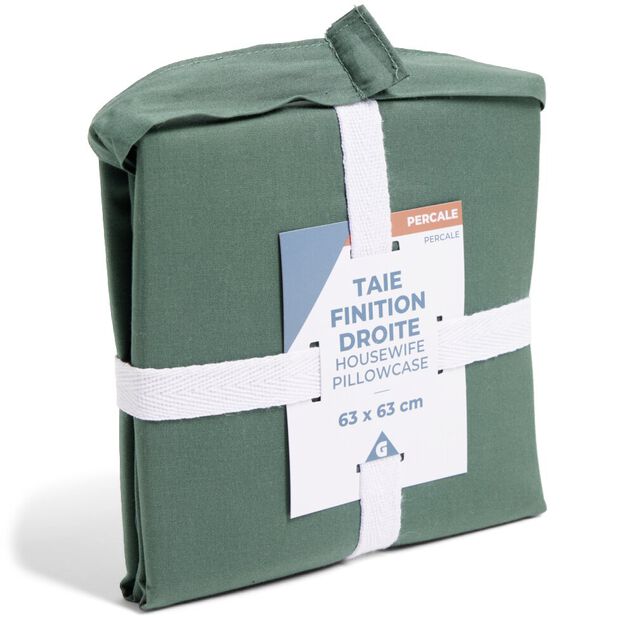 Taie d'oreiller 63x63cm 100% coton percale finition droite vert