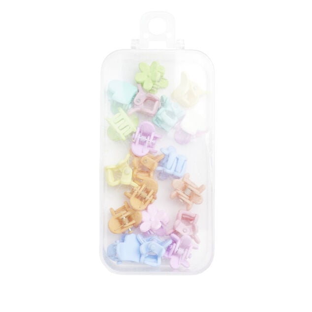 Barrette &agrave; clip 20 pi&egrave;ces forme coeur et fleur multicolore pastel dans bo&icirc;te