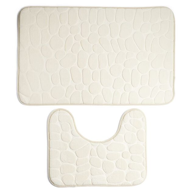 Ensemble tapis de bain et contour WC à mémoire de forme beige ou gris