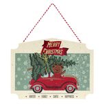 Pancarte de Noël ourson vintage en bois 18x25cm