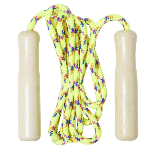 Corde &agrave; sauter jaune avec poign&eacute;es bois L200cm