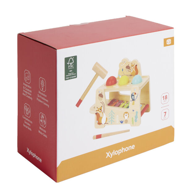 Xylophone marteau 2en1 en bois 7 pi&egrave;ces