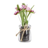Fleurs artificielles pot en verre avec terre H16cm - 3 mod&egrave;les