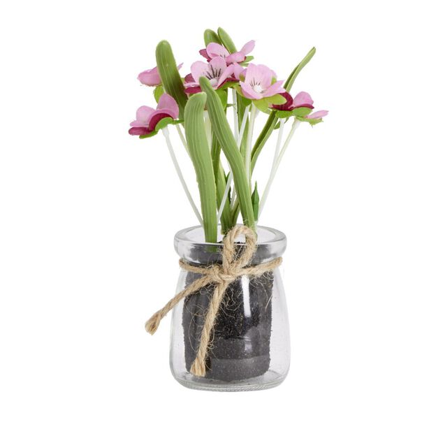 Fleurs artificielles pot en verre avec terre H16cm - 3 mod&egrave;les