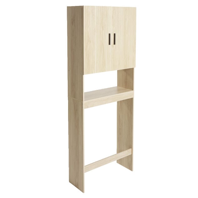 Meuble machine &agrave; laver en bois 1 niche et placard 2 portes 58,5x19xH160cm